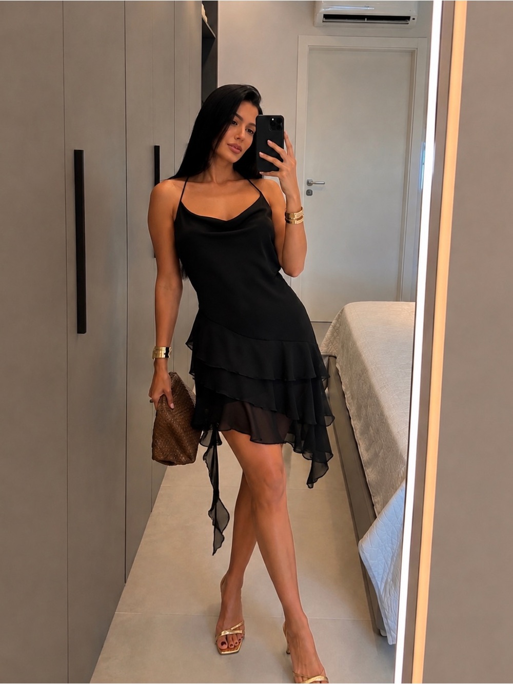 Bar III Black Ruffle Slip Dress